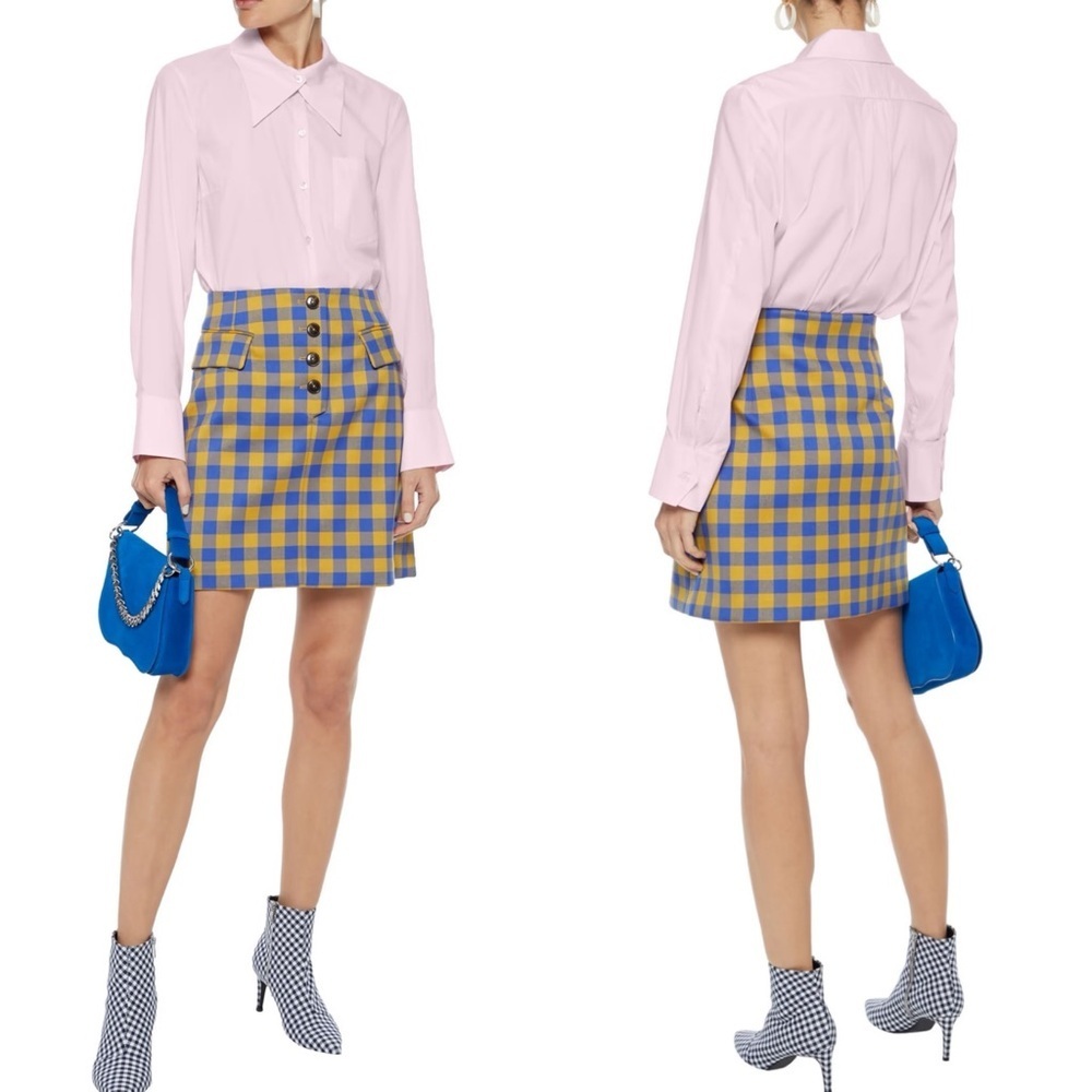 BAUM UND PFERDGARTEN GINGHAM YELLOW AND BLUE MINI SKIRT